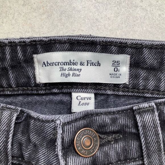 A&F Curve Love High Rise Skinny 25 Short Asymmetric Seam Washed‎ Black - Picture 6 of 8